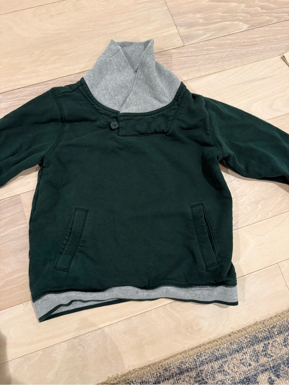 Janie and Jack Dark Green Pullover with Gray Shawl Neck
